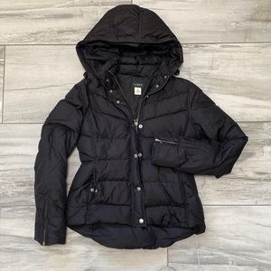 J.Crew Black Feather Jacket Women’s Size M Front Zip With Pockets